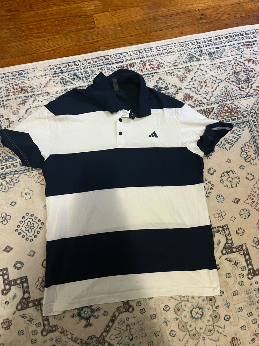 adidas Men’s Navy & White Wide-Stripe Polo
